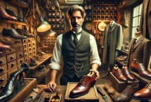 Ein Schuhmacher, der wegen Geschäftsaufgabe teure Waren mit dicken Rabatten feilbietet. KI-generiert. Wie in vielen Shops.